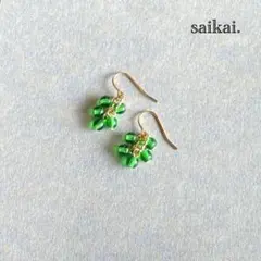 [951]小粒チェコガラスのシンプルピアス クリア グリーン ハンドメイド