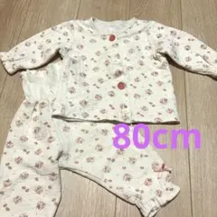 ベビーパジャマ 上下セット クリーム色 花柄 80cm