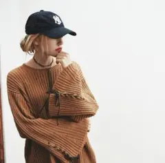 Moussy マウジー　スリーブフレア　レースアップ　編み上げ袖フレア　セーター