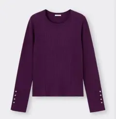 GU リブニット ボタンスリーブ プルオーバー L ワイン