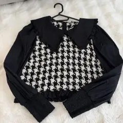 ZARA フリル付き襟 チェック柄 長袖トップス