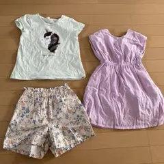 スパンコール　Tシャツ　ユニクロ　ハーフパンツ　花柄　ワンピース　ピンク