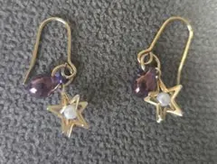 星と紫ドロップのフックピアス
