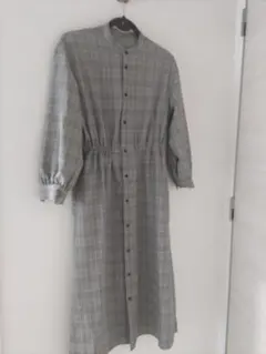 ロペピクニック　グレー チェック柄 長袖シャツロングワンピース