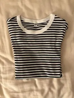 UNIQLO ボーダー リブ クルーネックT 半袖 Mサイズ