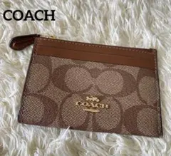 COACH◆コーチ　カードケース　ブラウン レザー　定期券入れ　ブランドロゴ財布