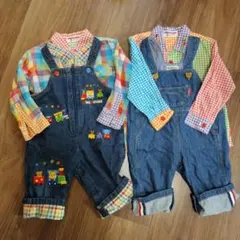 ミキハウス　ホットビスケッツ　オーバーオール　シャツ　チェック　双子　80　90