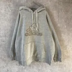 カナダ製90s アディダス　刺繍ロゴ　スウェットパーカー　Mサイズ グレー