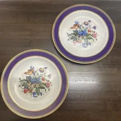 花柄紫色皿 金色縁取り