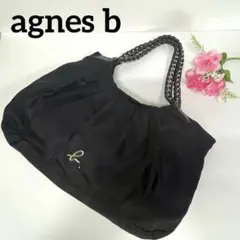 agnes b. ショルダーバッグ　ナイロン　持ち手牛革　ゴールドロゴ　ブラックのサムネイル