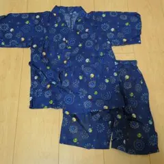 男の子　マザウェイズ　甚平　110cm　ネイビー　花火柄　うちわ