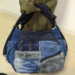 デニムリメイク　ファー付き　リメイクデニム　4way リュック