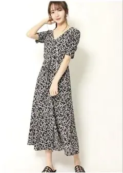 フレイアイディー　カシュクールフラワーワンピース ブラック