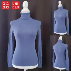 ◆Mサイズ◆ユニクロ エクストラファインメリノリブタートルネックセーター ブルー