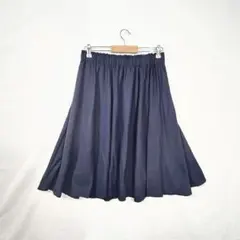 フレアスカート ギャザー ウエストゴム ネイビー 上品 体型カバー L