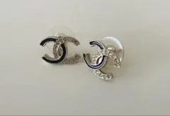 CHANEL CCロゴ ピアス シルバー/ブラック