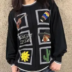 激レア⭐︎ハーディエイミス リネン 薄手ニット ビッグロゴ刺繍 ブラック 人気Lのサムネイル