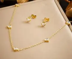 ピアスネックレス サージカルステンレス 2セット★czハートダイヤゴールド