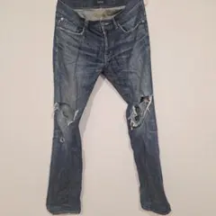 バーバリーBLACK LABEL ダメージブルーデニムパンツ