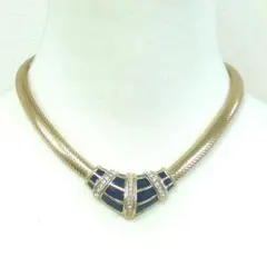 クリスチャンディオール チェーン ネックレス ゴールド ネイビー ヴィンテージ