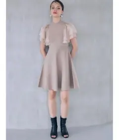 【MERCURYDUO】異素材フレアスリーブミニニットワンピース