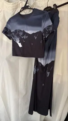 SHIEN 山岳プリント クロップド丈トップス ロングスカート セットアップ