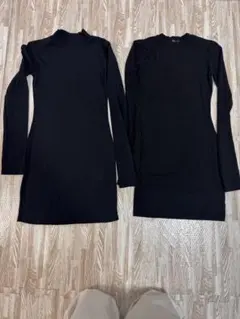 ブラック 長袖タイトワンピース ミドル丈 ストレッチ素材 S〜Mサイズ