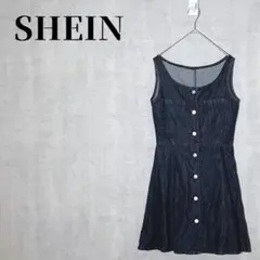 SHEIN　スリーブレス　デニムワンピース　フロントボタン　ミニ丈　黒　サイズM