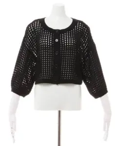 INGNI（イング）　2WAYショート丈／メッシュニット7分袖カーディガン　黒