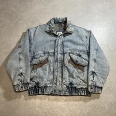 80s 90s archive デニムジャケット レザー 本革 中綿入りブルゾン