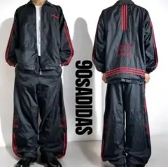 90s old adidas Lサイズ 万国旗タグ 刺繍ナイロンセットアップ上下