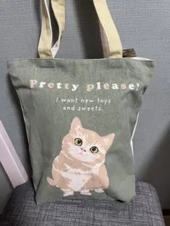 縦型トートバッグ　ファスナー付きキャンバストートバッグ　猫　A4