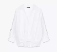 極美品ZARA(ザラ)リネンブレンドホワイトシャツブラウス