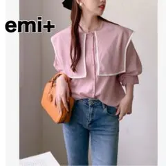 【emi+】セーラー ライン シフォン ブラウス 長袖 シャツ