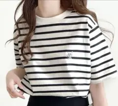 JAVAジャバコラボ　滑らか綿100％　ワンポイント刺繍　ボーダー　Tシャツのサムネイル