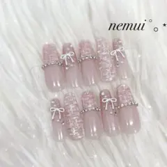 No.46 ネイルチップ ピンク 韓国 量産型 フレンチガーリー ワンホン