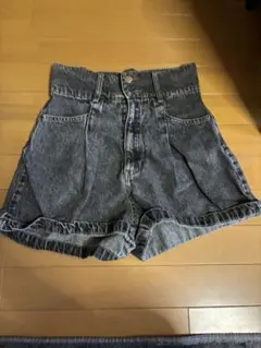 ハイウエスト デニムショートパンツ ブラック