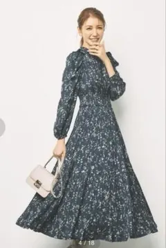 CELFORD セルフォード♡プリーツデザインプリントワンピース　ネイビー