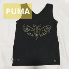 PUMA プーマ タンクトップ 黒✕ゴールド刺繍 ワンポイント