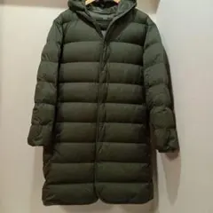 ユニクロ ウルトラライトダウンフーデッドコート オリーブ M ロングダウン