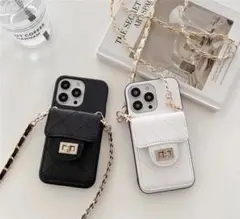 ケース ストラップ スマホ 白 iphone14 キルティング カード シンプル