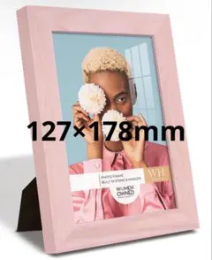 写真立て 木製　フォトフレーム　額縁 壁掛127mm×178mm ピンク