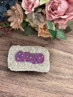 ハンドメイド＊水引とビンテージ硝子ビーズのスクエアバレッタ