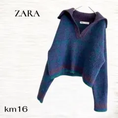 ZARA/ニット/セーター/Ｓ/Vネック/ワイドカラー/ショート丈/チェック