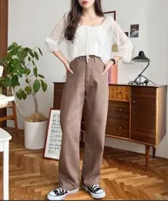 デニム＆ツイルストレートパンツ