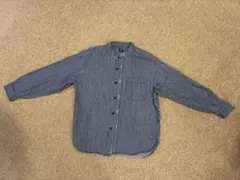 ユニクロ ヒッコリーオーバーサイズスタンドカラーシャツ（長袖）