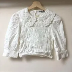 【新品未使用】ZARA ホワイト シャーリングブラウス XS 襟付き