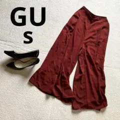 GU イージーパラッツォパンツ ガウチョパンツ S 赤 ワイドパンツ
