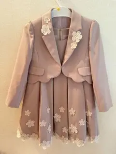ピンク 花刺繍 ジャケット付きワンピース