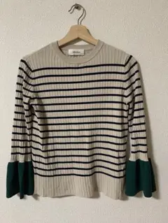 ［美品］Mila Owen ストライプ柄 ニットベージュ・ネイビー・グリーン